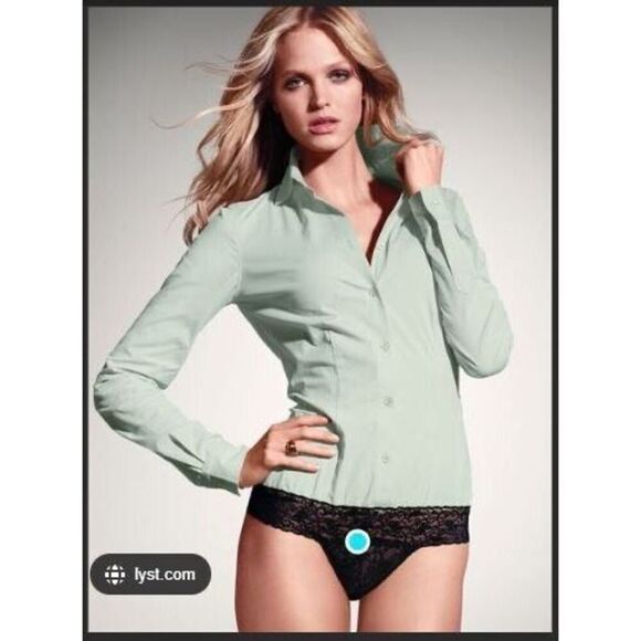 Victoria's Secret Mint Green Botton Down Body Suit Lace Up Size SP - Picture 1 of 11